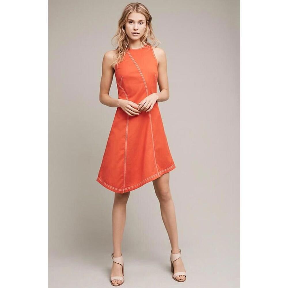 Maeve by Anthropologie Orange Asymmetrical Bileu Sleeveless Dress Size 14 LARGE